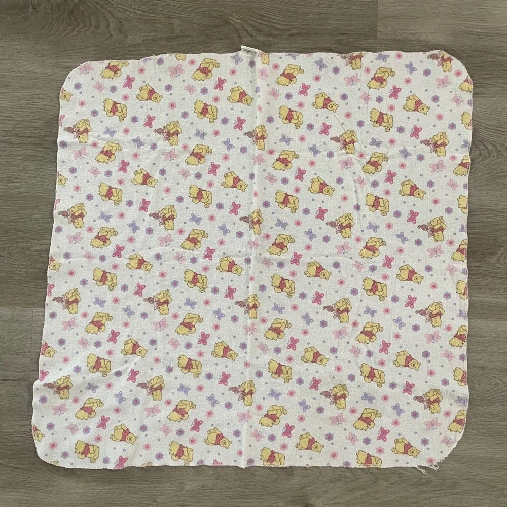 Vintage Disney Winnie the Pooh Baby Blanket Floral Butterfly Cotton 90s Nursery